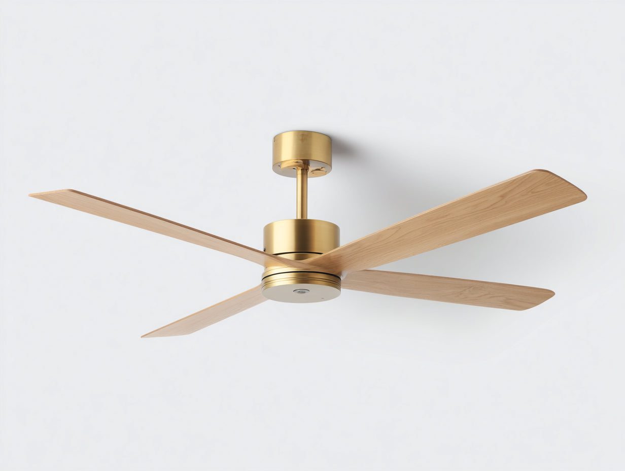 Deckenventilator - Metall-Holz - 140×140×52 cm - Messing/Naturholz - Drei-Flügel-Design für Wohnzimmer
