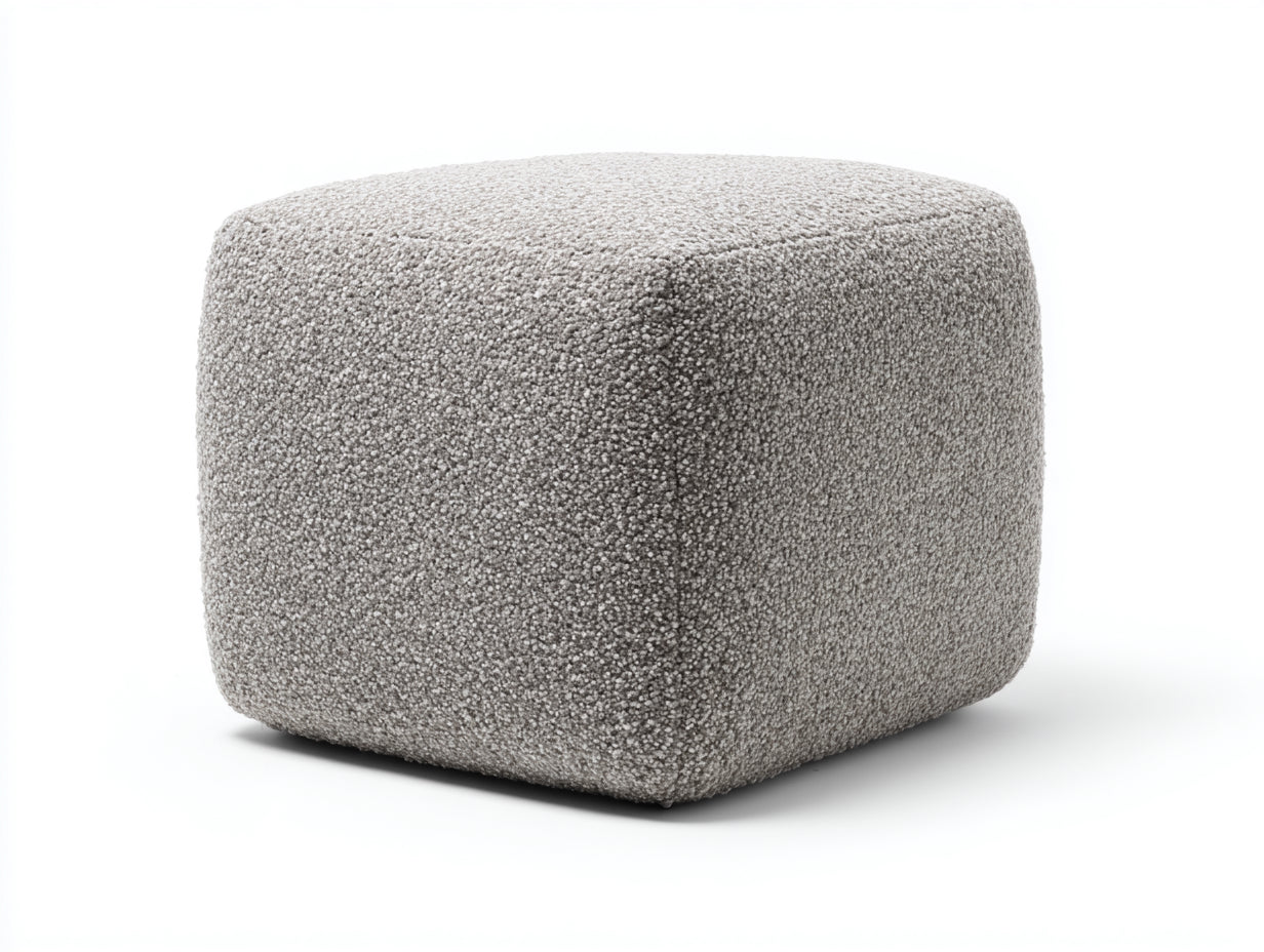 Polsterhocker mit Bouclé-Gewebe 50×50×48 cm – Taupegrau – kompakte Würfelform fürs Schlafzimmer