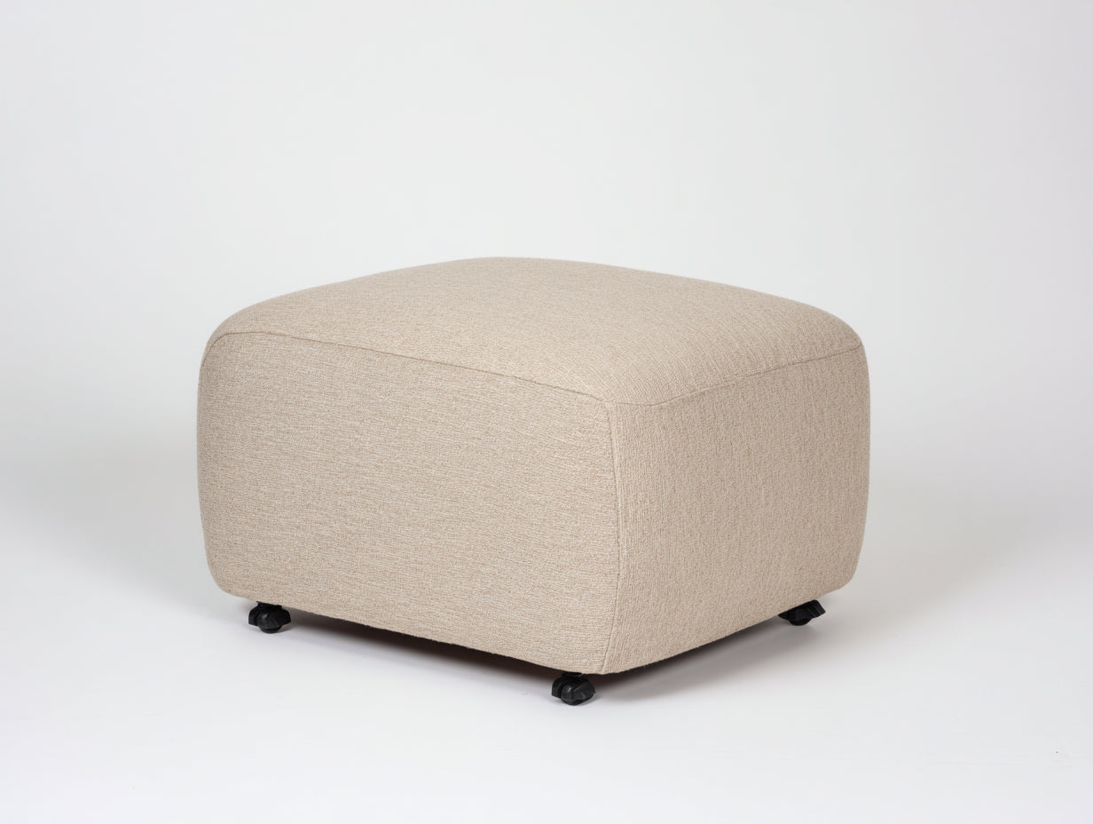 Polsterhocker aus Webstoff 70×60×40 cm – Sandbeige Schwarz – mobile Rechteckform fürs Schlafzimmer