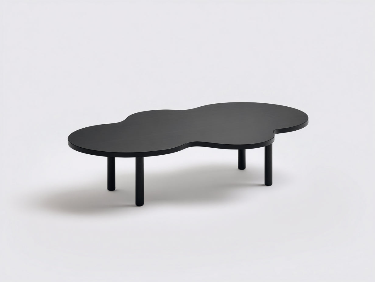 Couchtisch-Holz-128×78×39 cm-Schwarz-organische Wolkenform fürs Wohnzimmer