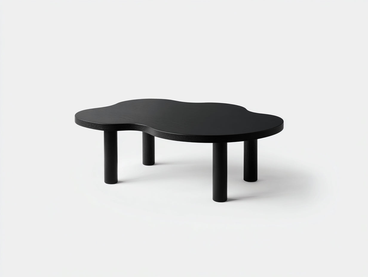 Couchtisch-Holz-121×74×38 cm-Schwarz-asymmetrisches Design fürs Wohnzimmer
