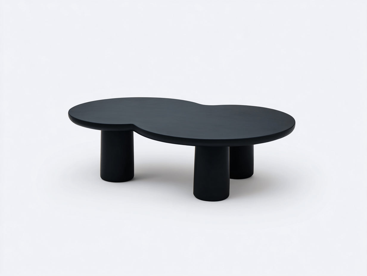 Couchtisch aus Holzwerkstoff 116×62×32 cm – Tiefschwarz – Nierenform mit 3 Rundbeinen fürs Wohnzimmer