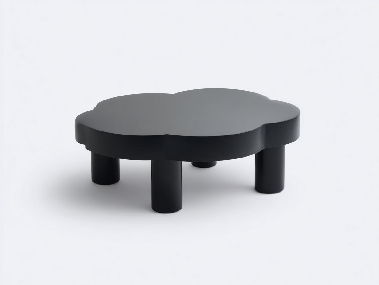 Couchtisch aus Holzwerkstoff 94×72×31 cm – Schwarz – Wolkenform mit 4 Rundbeinen fürs Wohnzimmer