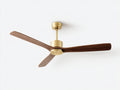Deckenventilator mit Holzflügeln 140×45 cm – Hellbraun/Goldfarben – geschwungenes 3-Flügel-Design fürs Wohnzimmer