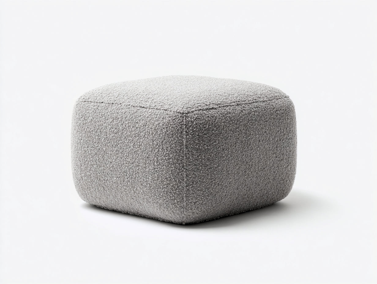 Polsterhocker-Bouclé-Stoff-58×58×38 cm-Hellgrau-kompakt für Schlafzimmer