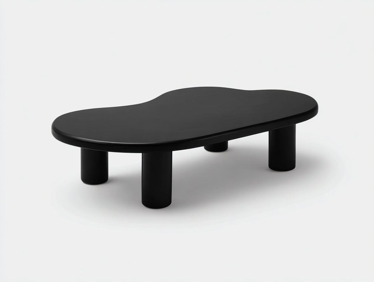 Couchtisch aus Holzwerkstoff 120×64×32 cm – Schwarz – Bohnenform mit 4 Rundbeinen fürs Wohnzimmer