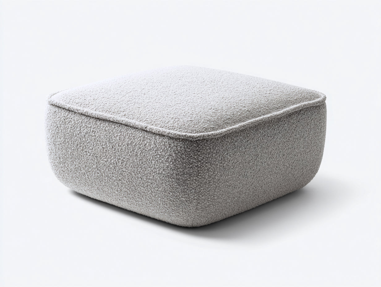 Polsterhocker-Bouclé-Stoff-62×62×36 cm-Hellgrau-niedrig für Schlafzimmer