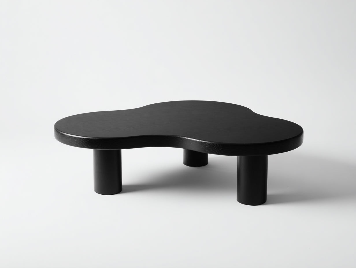 Couchtisch-Holz-122×82×40 cm-Schwarz-asymmetrisches Design fürs Wohnzimmer