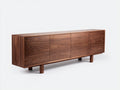 Lowboard 200 × 44 × 64 cm aus Walnussholz – Dunkelbraun – 4 Türen mit horizontaler Maserung