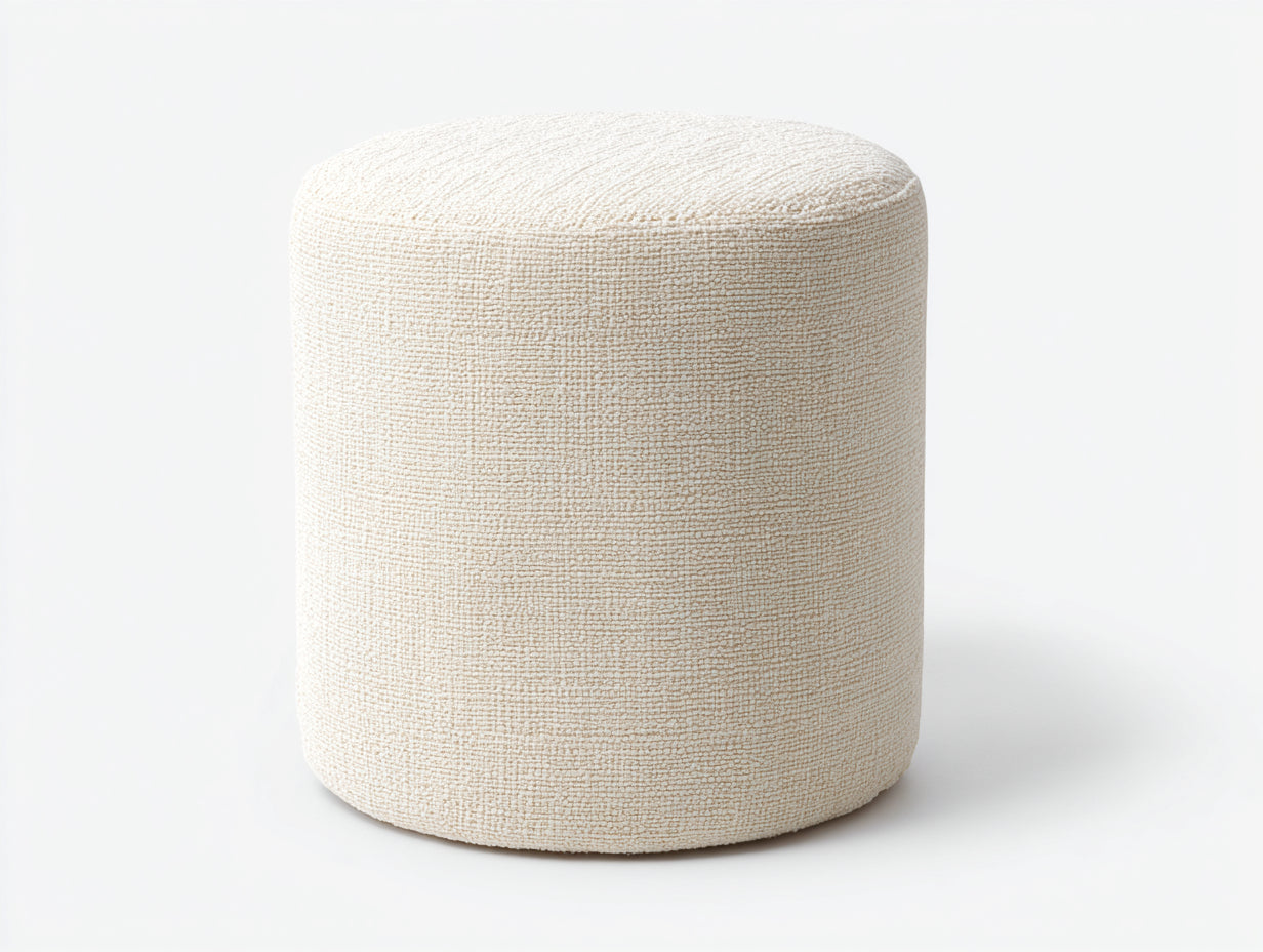Polsterhocker-Stoff-48×48×52 cm-Creme-rund für Schlafzimmer
