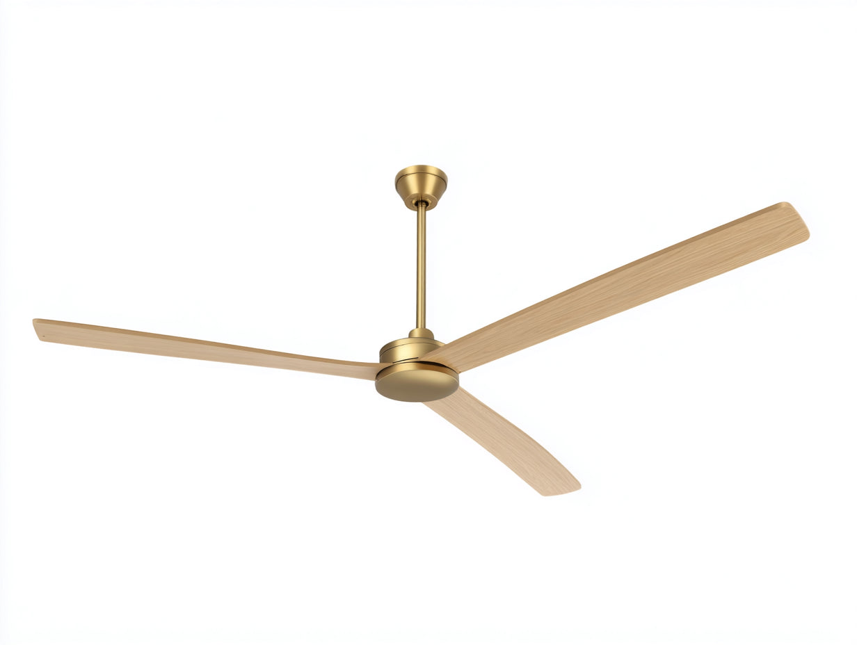Deckenventilator mit Holzflügeln 130×42 cm – Walnussbraun/Messingfarben – 3-Flügel-Design fürs Wohnzimmer