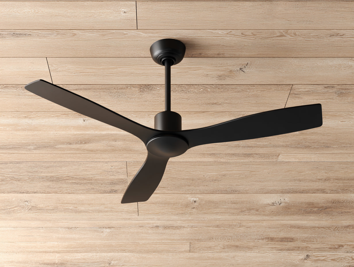 Deckenventilator - Metall - 128×128×46 cm - Schwarz - Geschwungenes Drei-Flügel-Design für Wohnzimmer