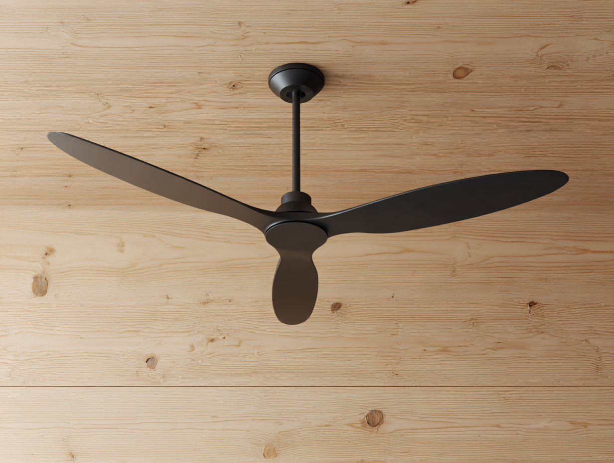 Deckenventilator aus Metall 132×38 cm – Mattschwarz – 4-Flügel-Design fürs Wohnzimmer