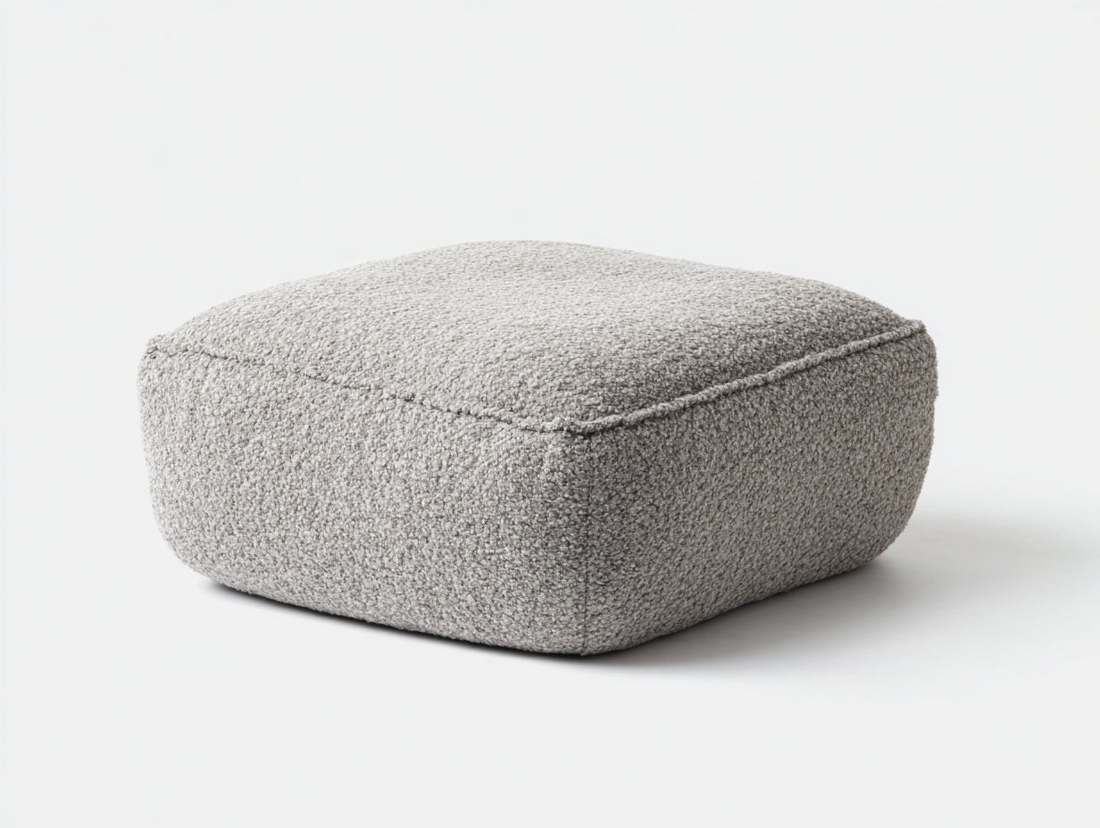 Polsterhocker mit Bouclé-Bezug 68×58×34 cm – Greige – niedrige Rechteckform fürs Schlafzimmer